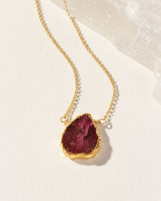 Genuine Stone Necklace Gold - Ruby