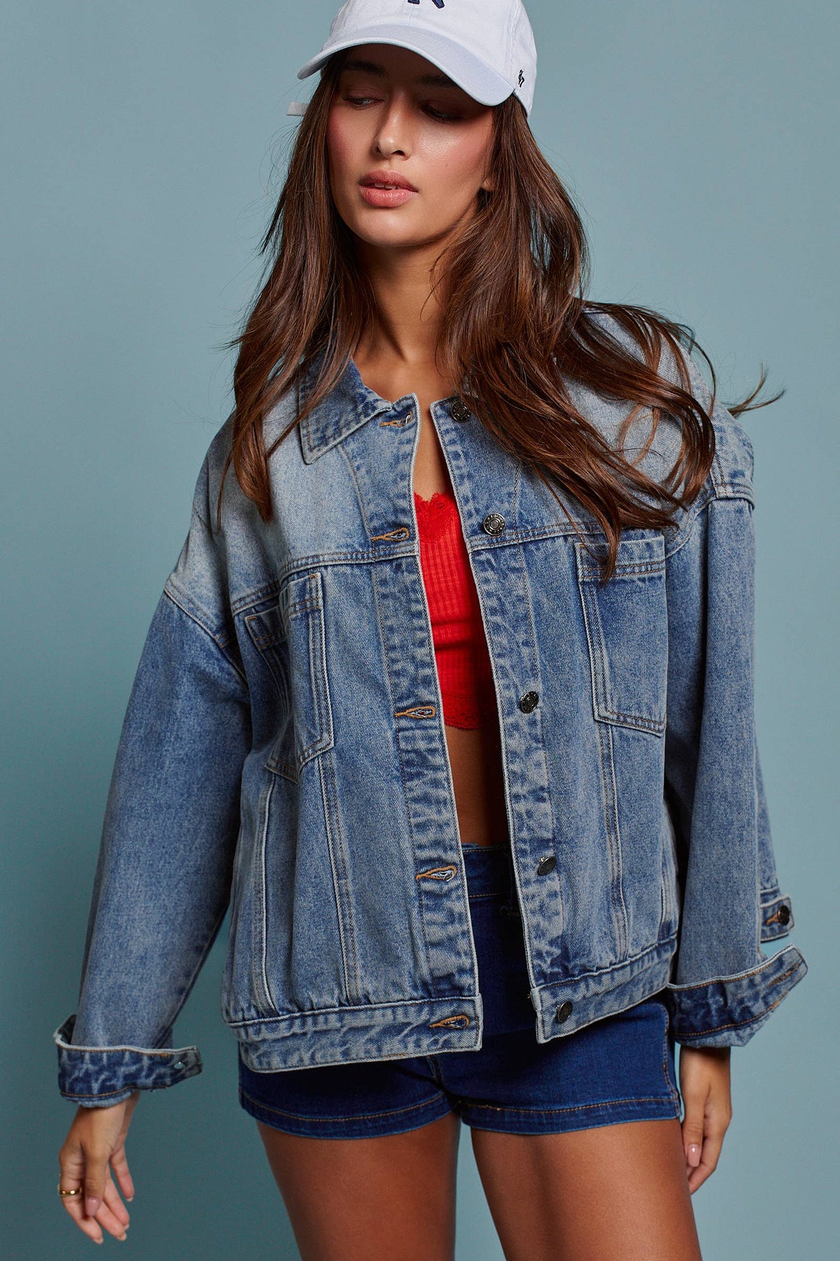 Oversized Button Up Pleated Back Western Jacket