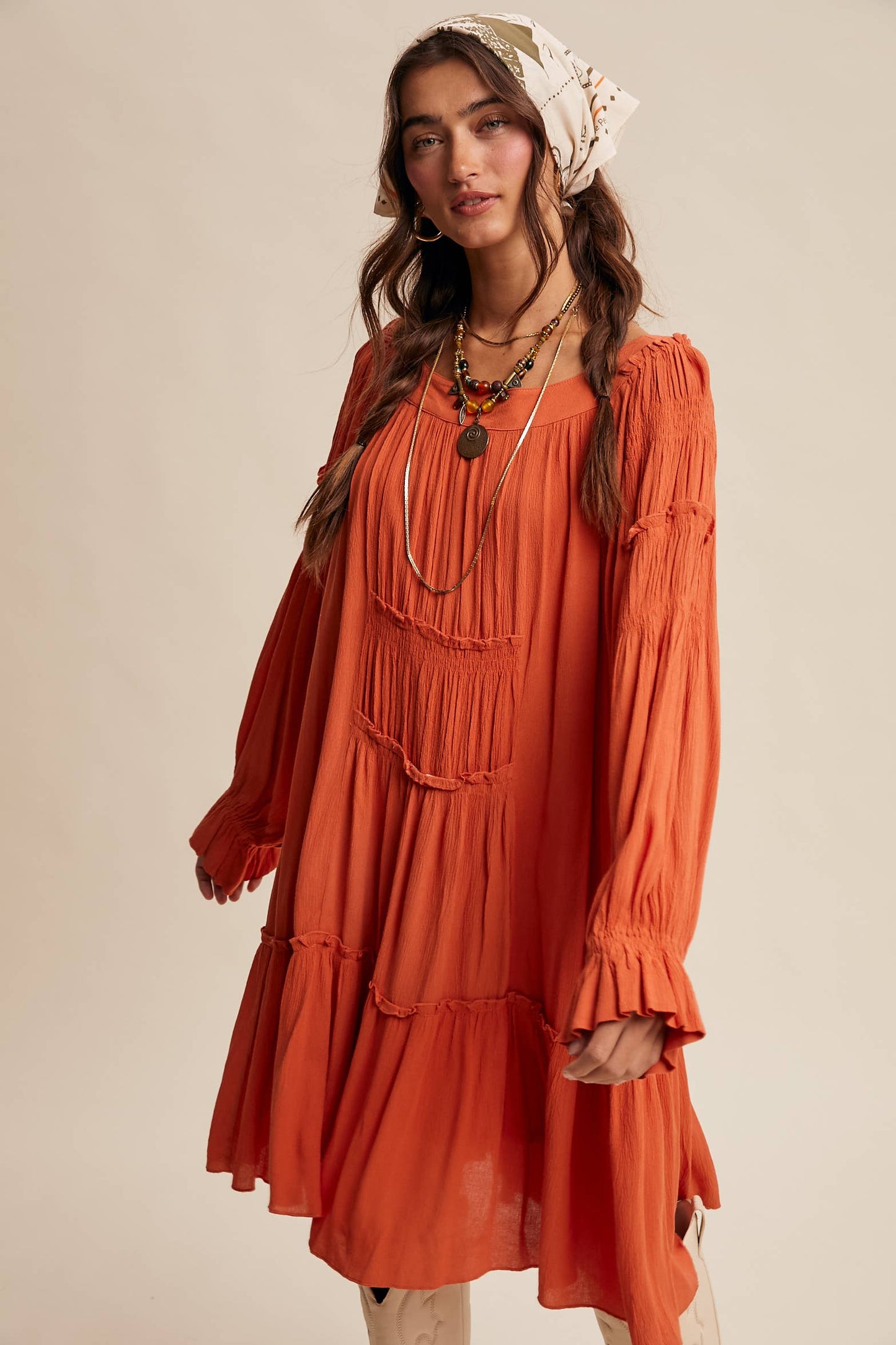 Smocked Tiered Long Sleeve Dress