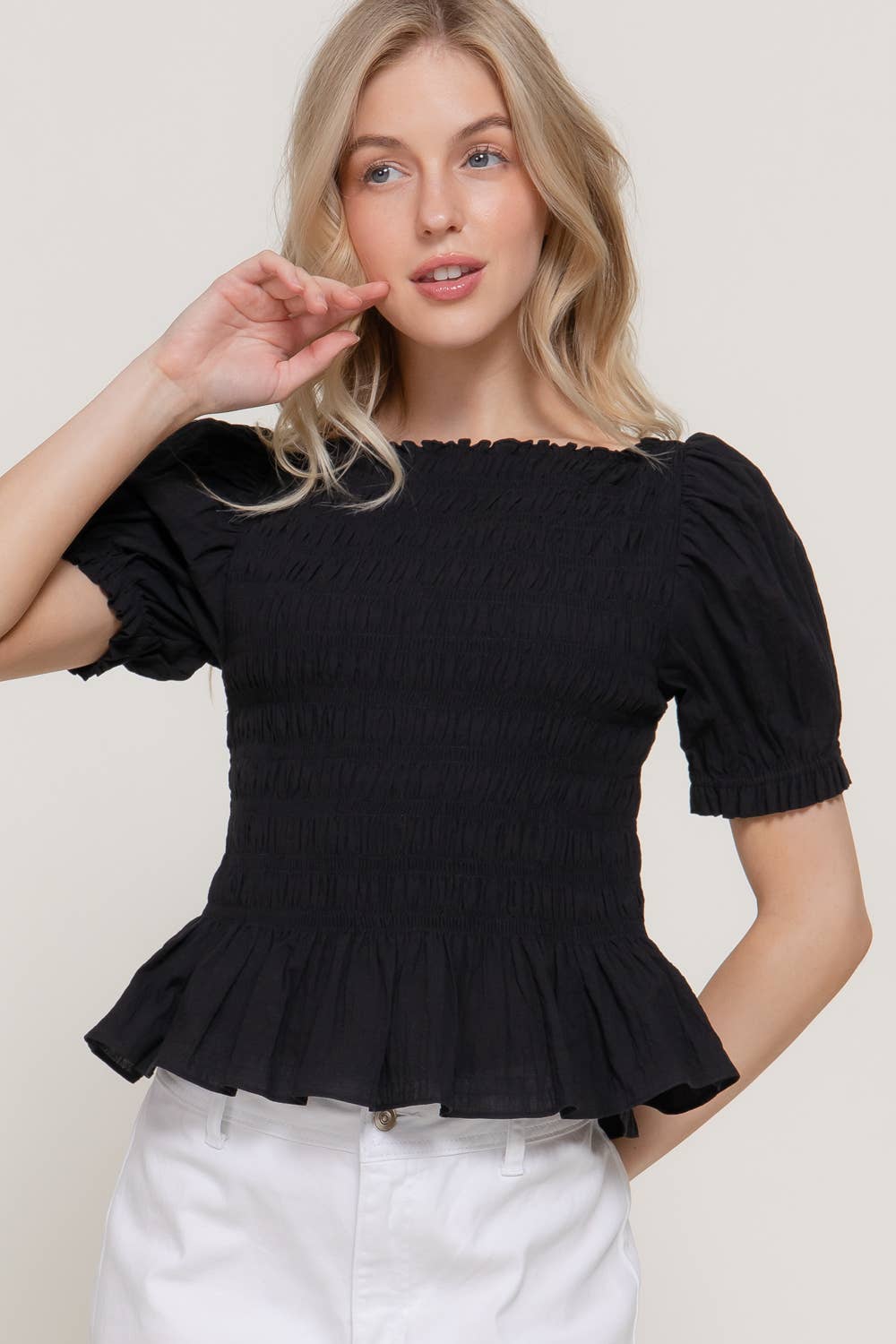 Puff Sleeve Smocked Woven Top