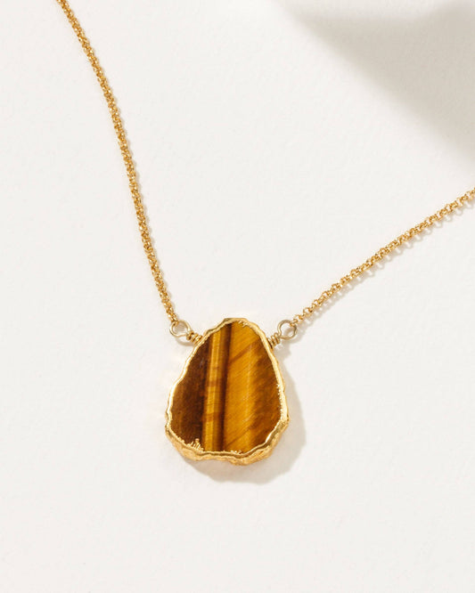 Genuine Stone Necklace Gold - Tiger's Eye
