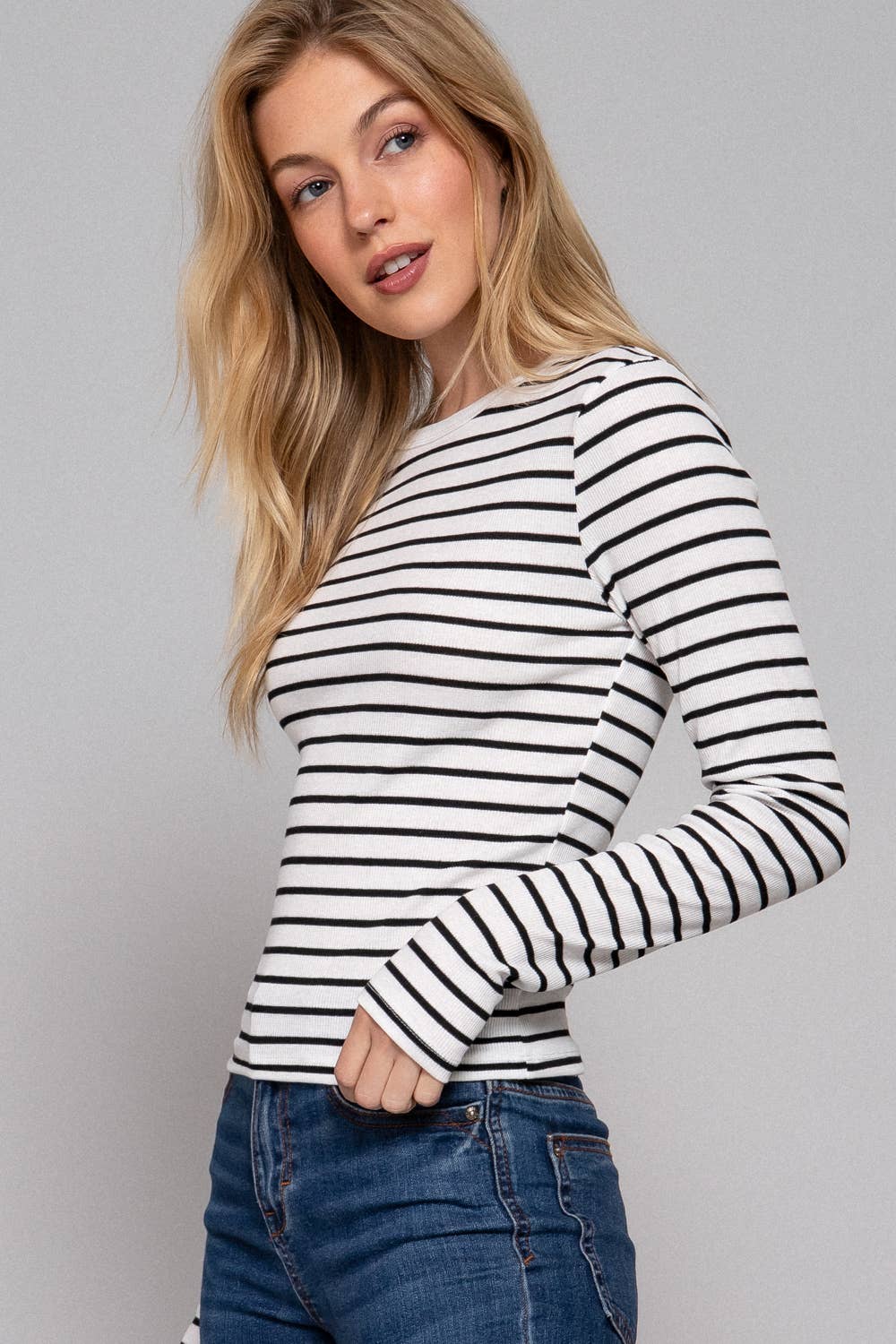 Long Sleeve Stripe Knit Top