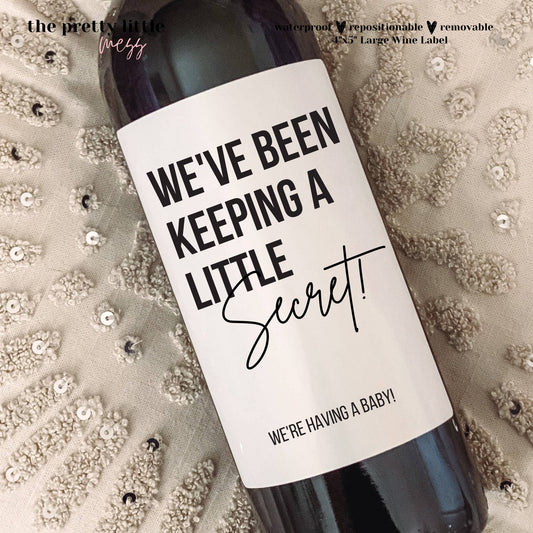 "We've Been Keeping A Secret" Baby Announcement Wine Label