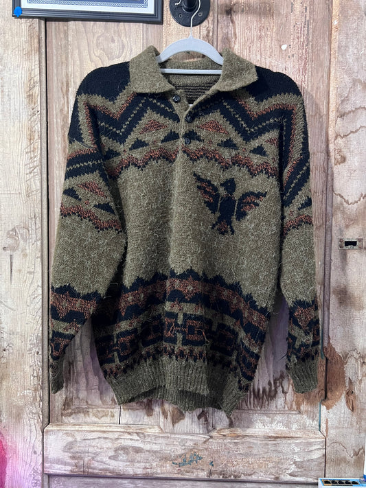 VTG Fuzzy Bird/Aztec Henley Sweater CNV