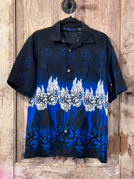 Y2K Flame Short Sleeve Button Up Shirt