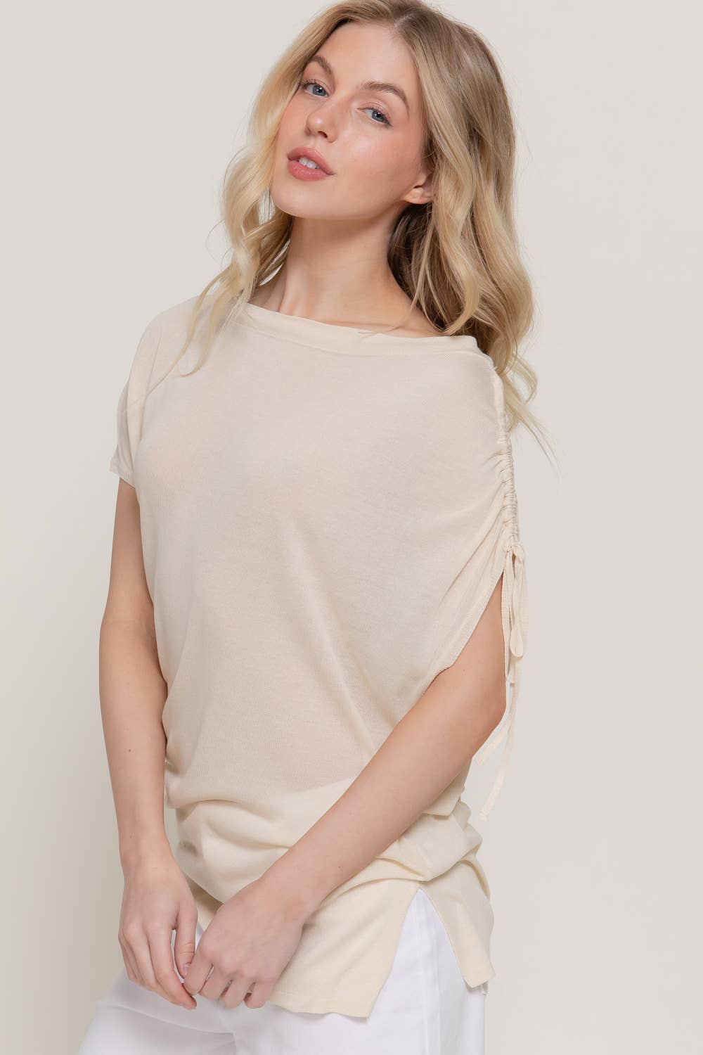 Asymmetric Drawstring Sweater Top