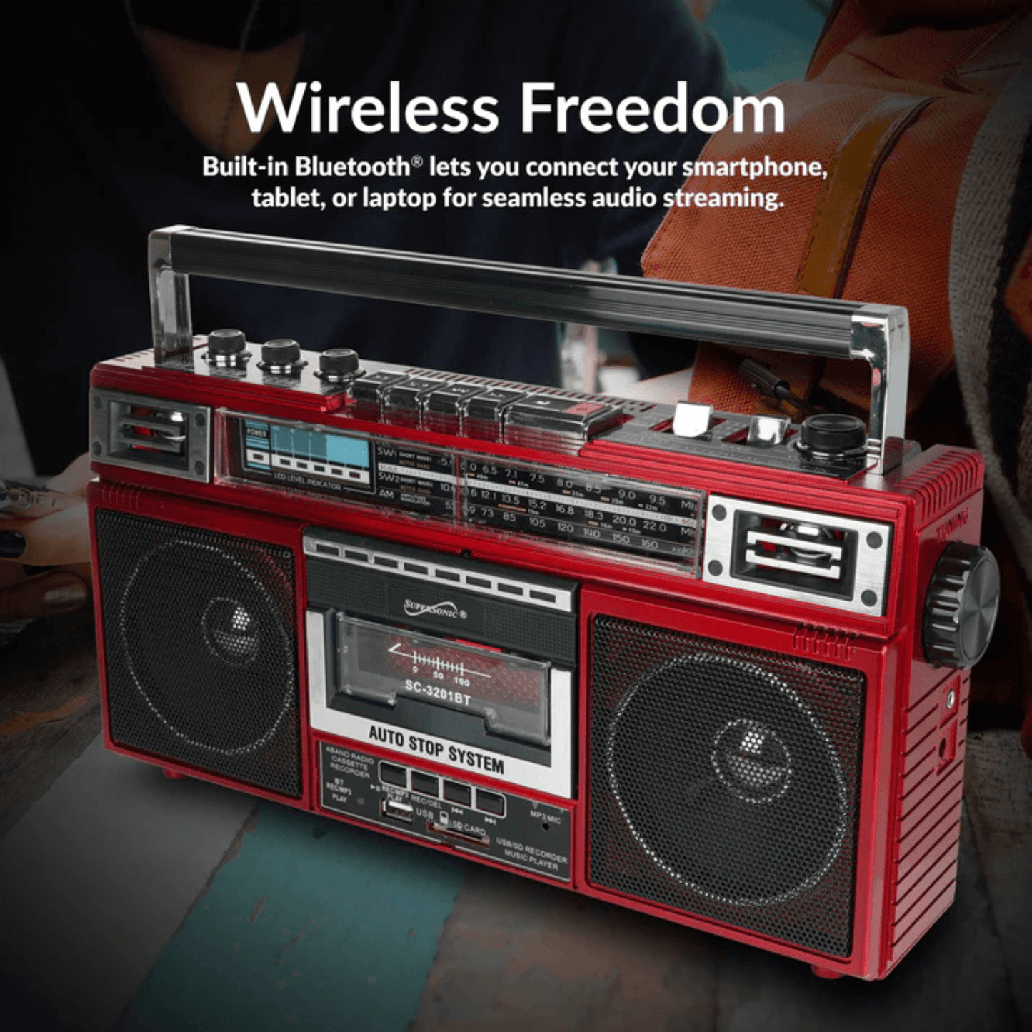 Retro Supersonic BoomBox Bluetooth Radio & MP3