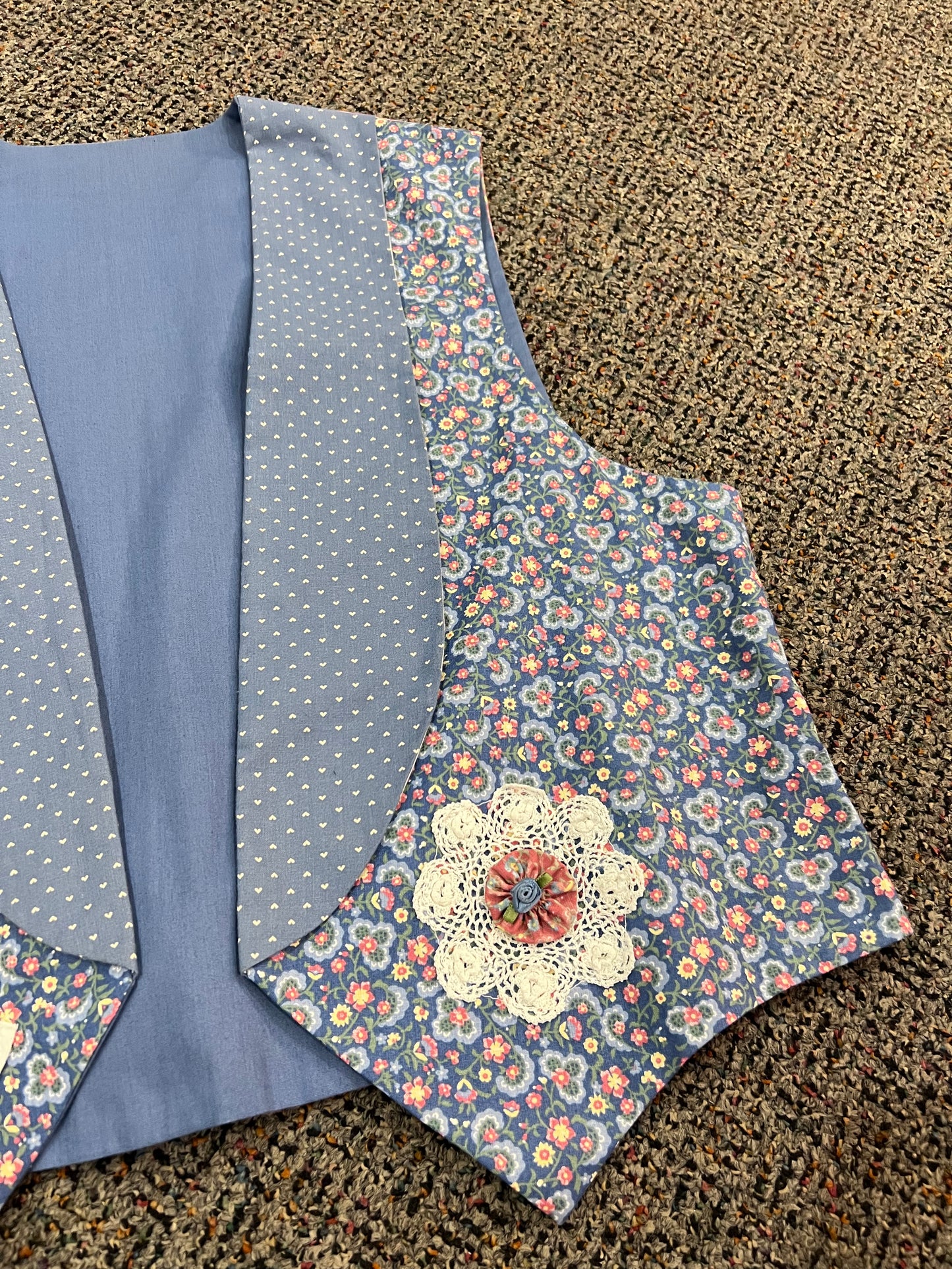 70's Handmade Blue Floral Patterned Vest