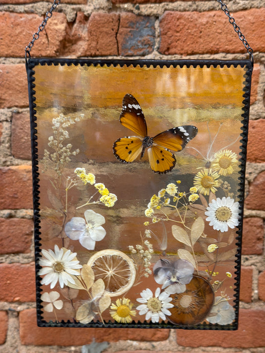Yellow butterfly stain glass