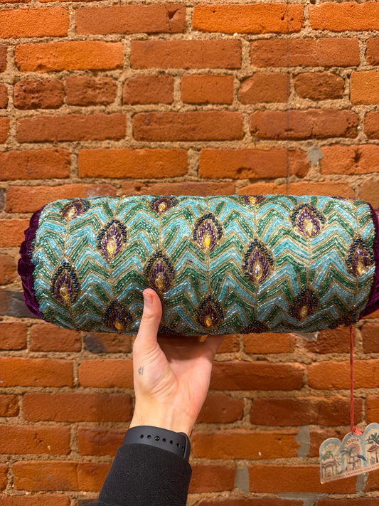 Peacock beaded pillow