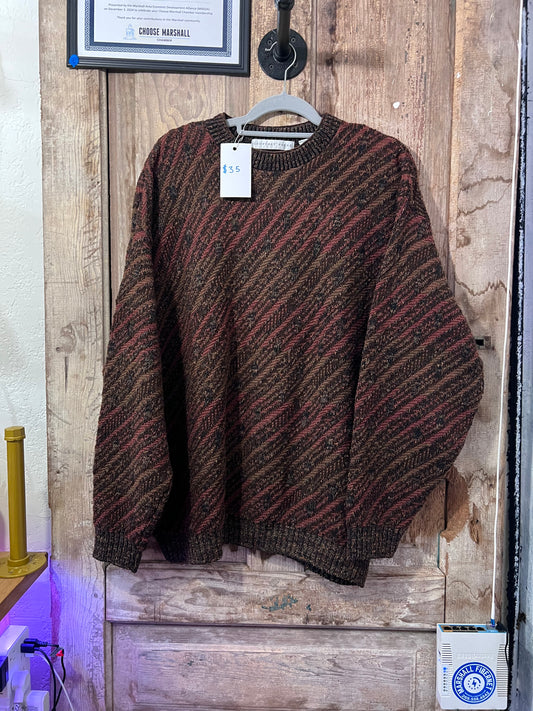VTG Geoffrey Beene Brown Diagonal Striped Sweater CNV