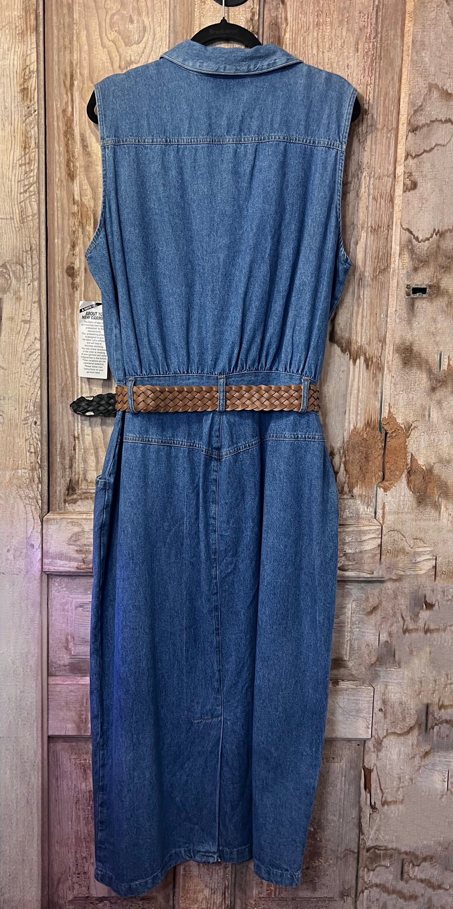 90's Carolina Blues Denim Sleeve-less Belted Dress