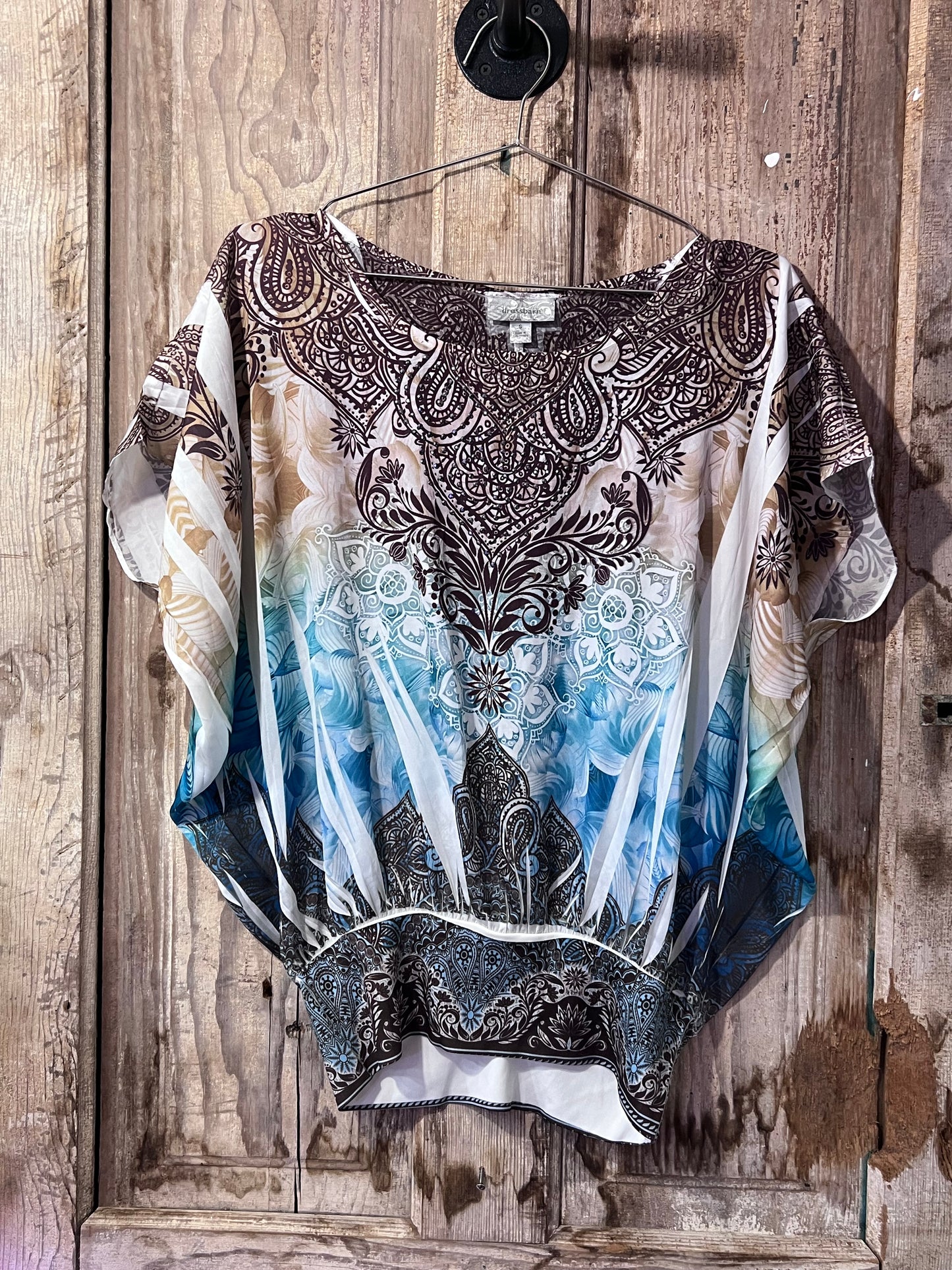 Dressbarn BRN/BLUE Patterned Flowy Top