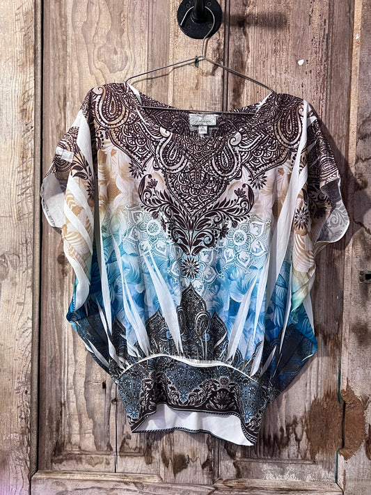 Dressbarn BRN/BLUE Patterned Flowy Top