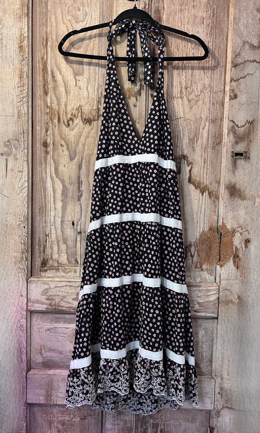REVAMP Black Floral Halter Tie Dress