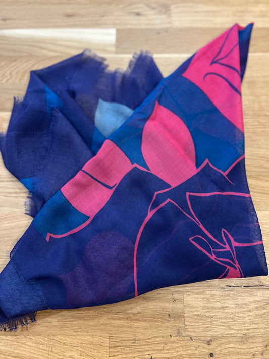 Navy & Pink Floral Scarf