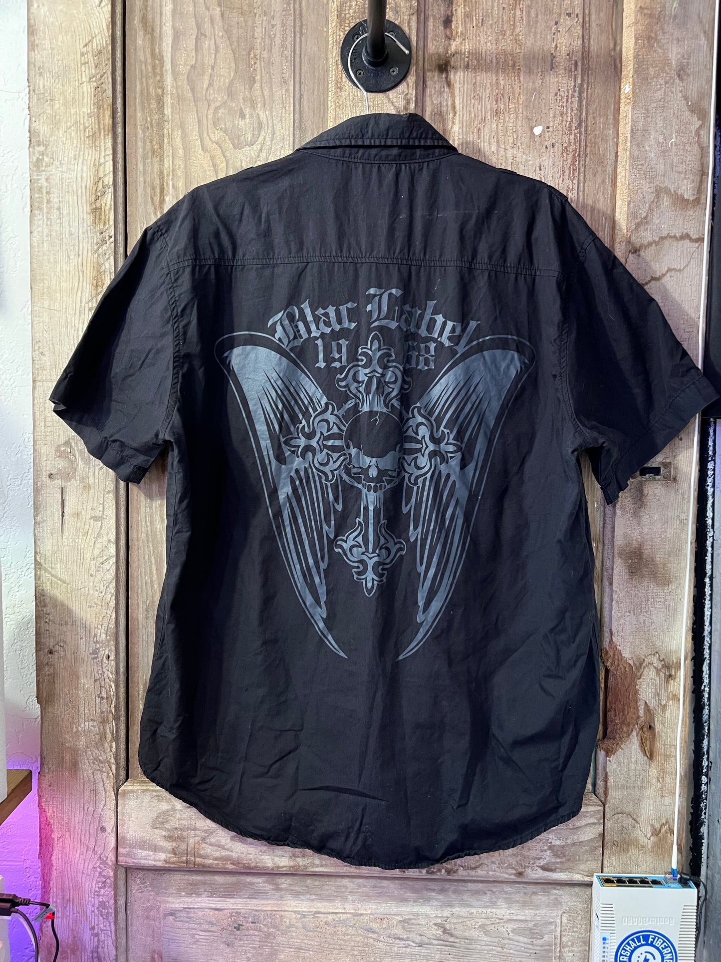 Black Label Y2K Back Graphic Button Up Shirt