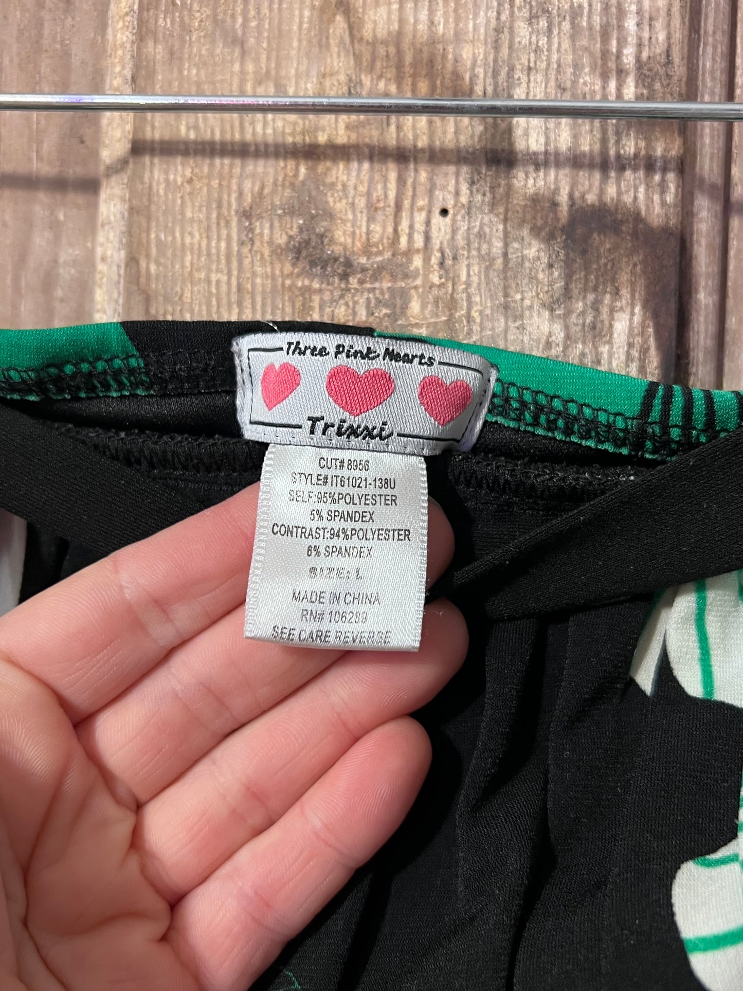 Three Pink Hearts Green/White/BLK Strapless Floral Dress