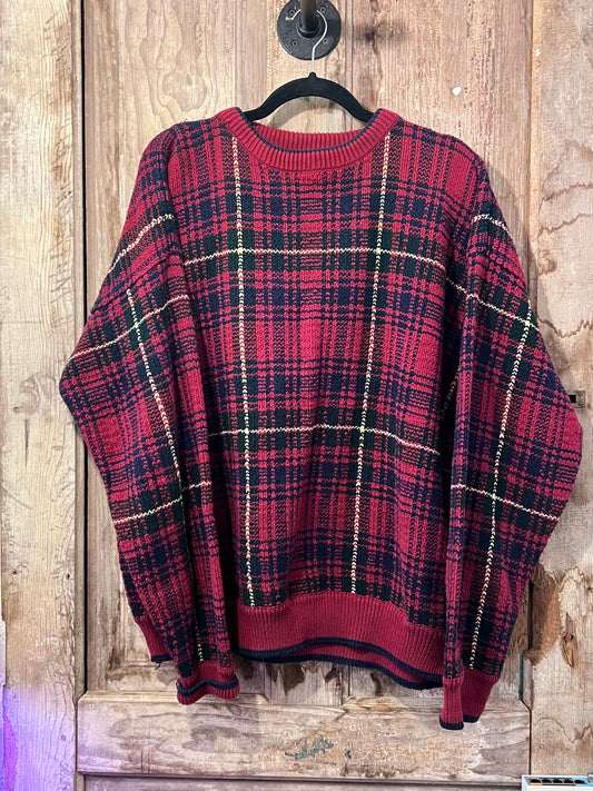 VTG Northern Isles Red Plaid Knit Sweater