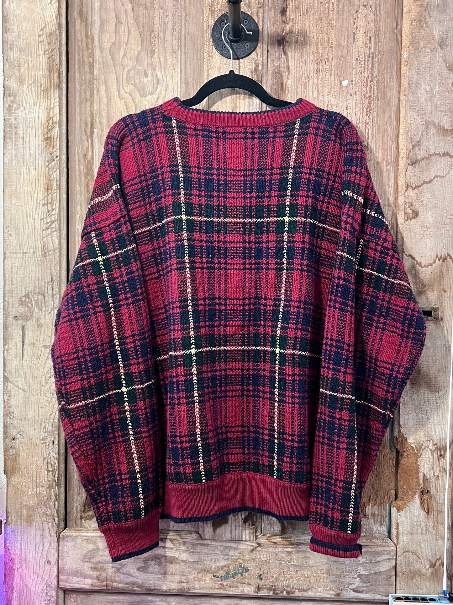 VTG Northern Isles Red Plaid Knit Sweater