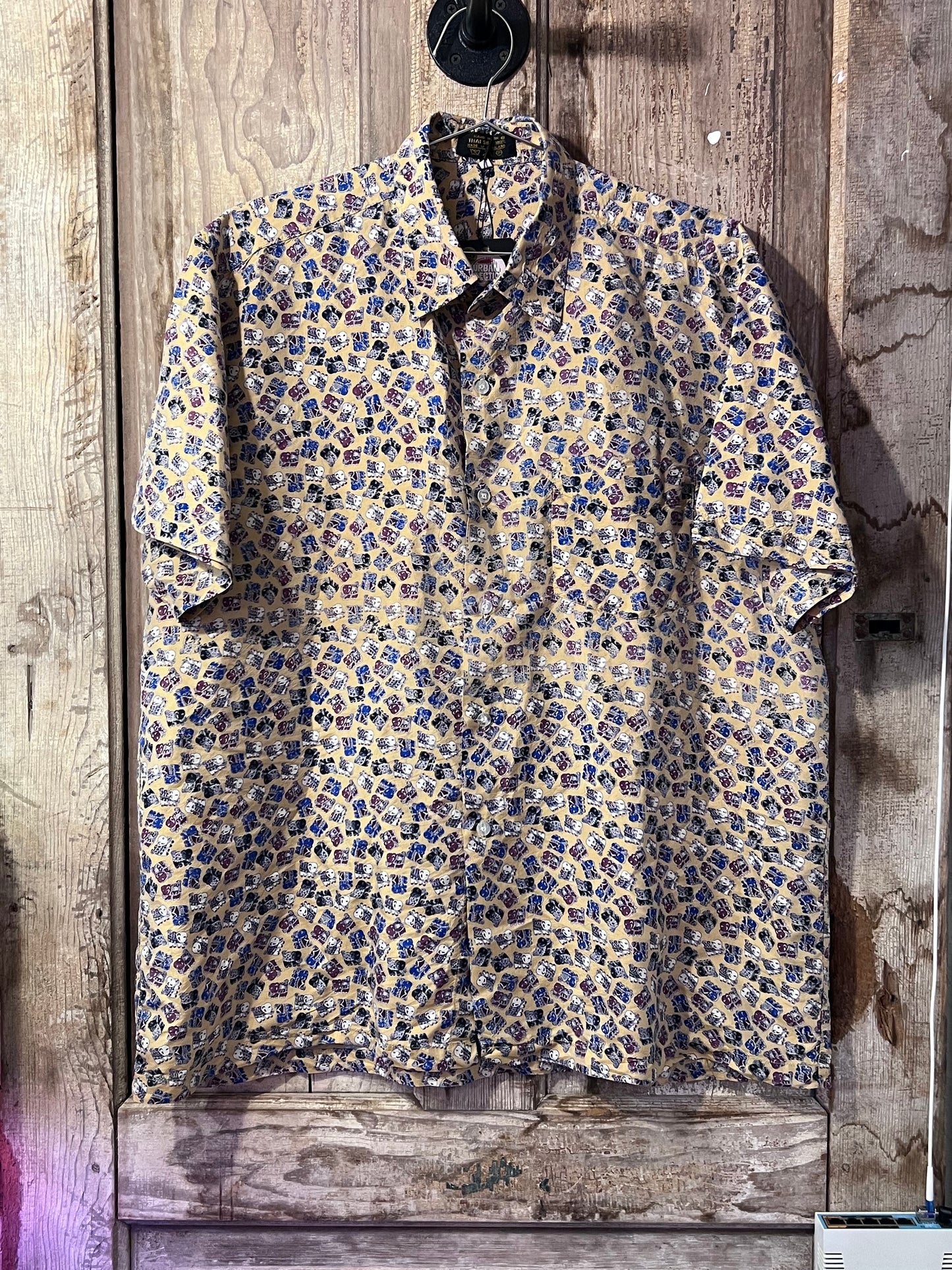 Hard Work Thai Silk Yellow Patterned Button Up Shirt