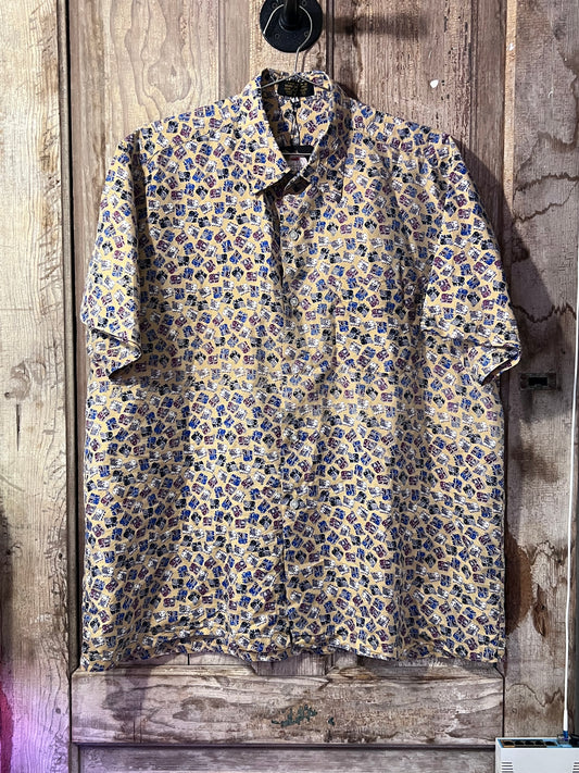Hard Work Thai Silk Yellow Patterned Button Up Shirt