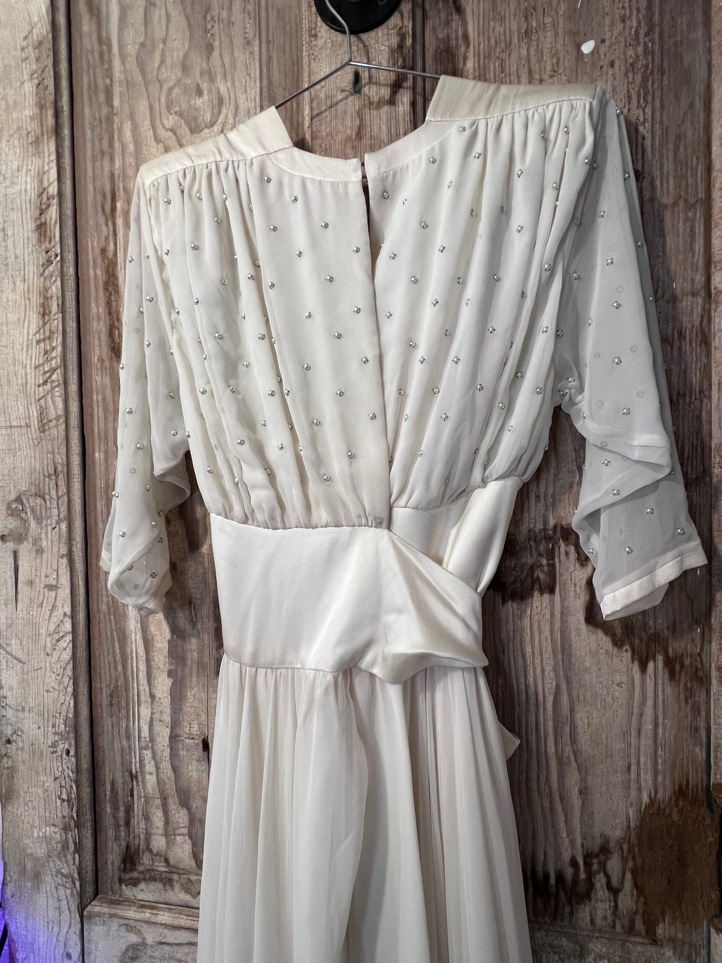 70's David Josef Sheer Pearl Tapered Long Sleeve Dress