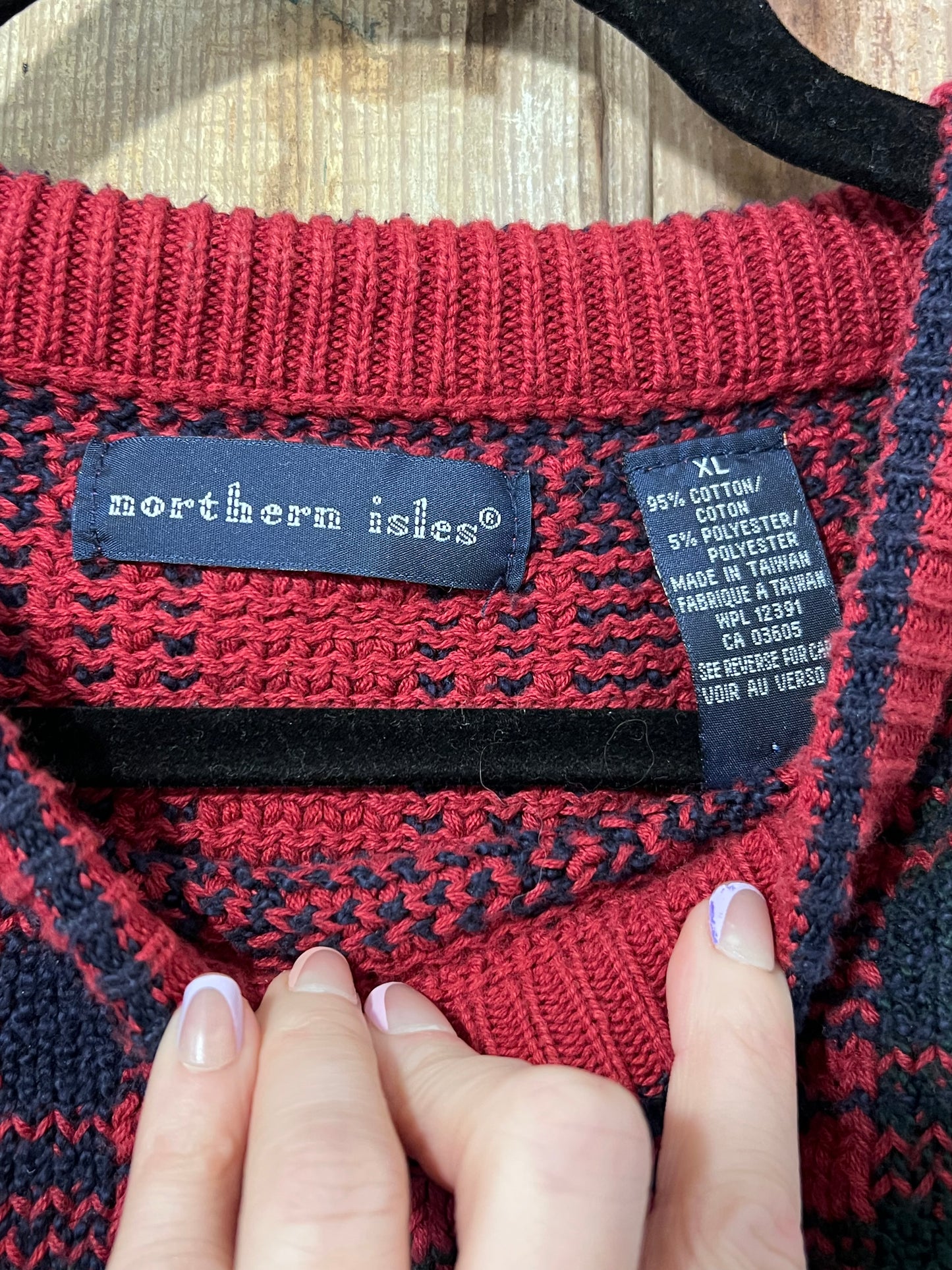 VTG Northern Isles Red Plaid Knit Sweater