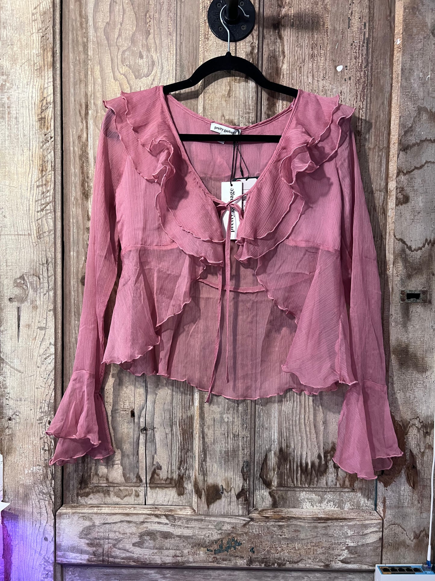 Pretty Garbage Pink Flowy Front Tie Blouse