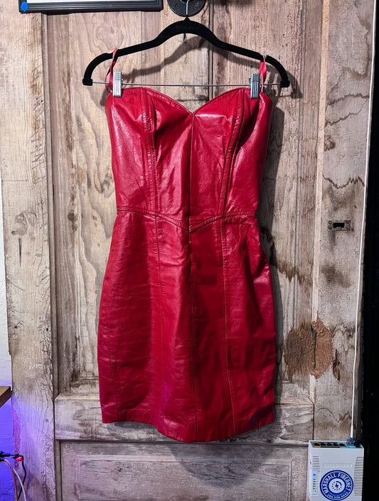 80’s leather red dress