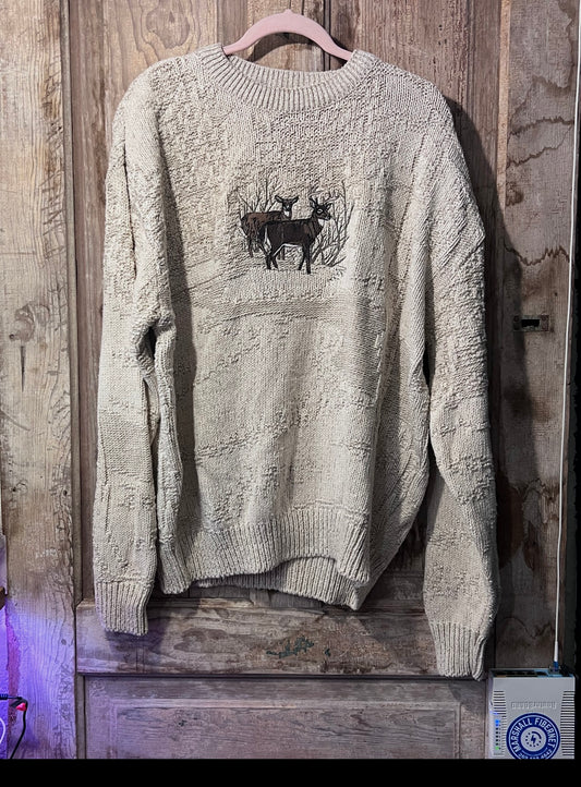 Vintage cable knit deer sweater