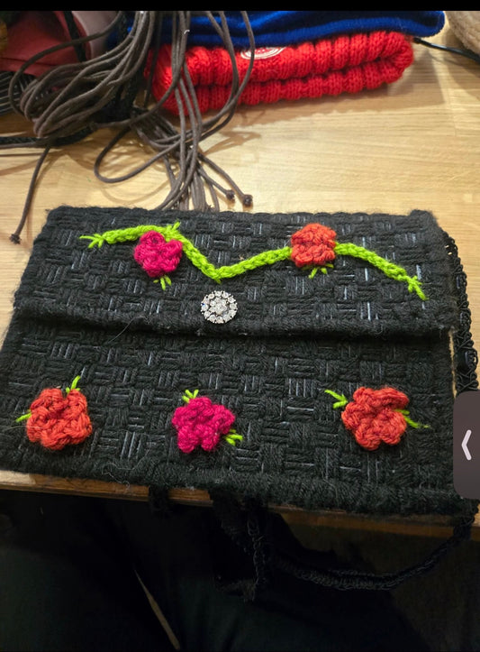 Handmade black floral purse