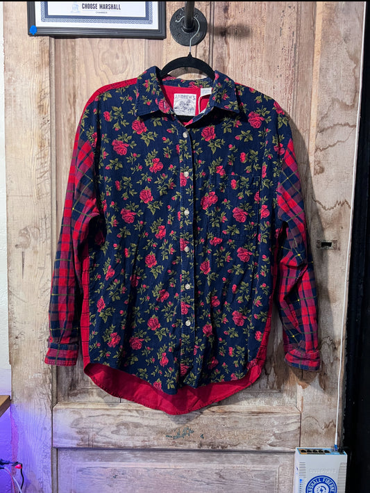 90’s floral plaid button up