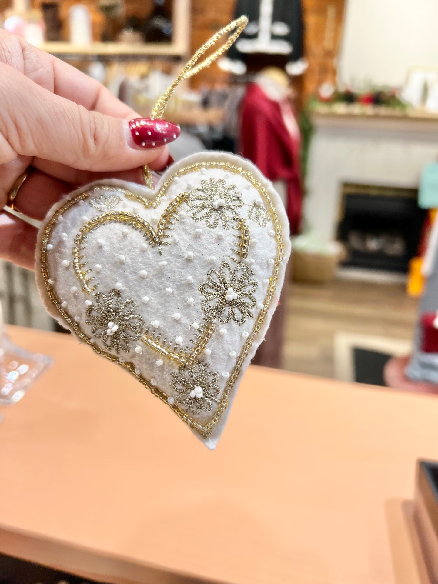 Felt beaded heart orn