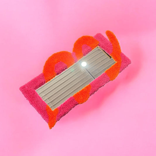 Retro Pink & Orange Tufted Wall Mirror