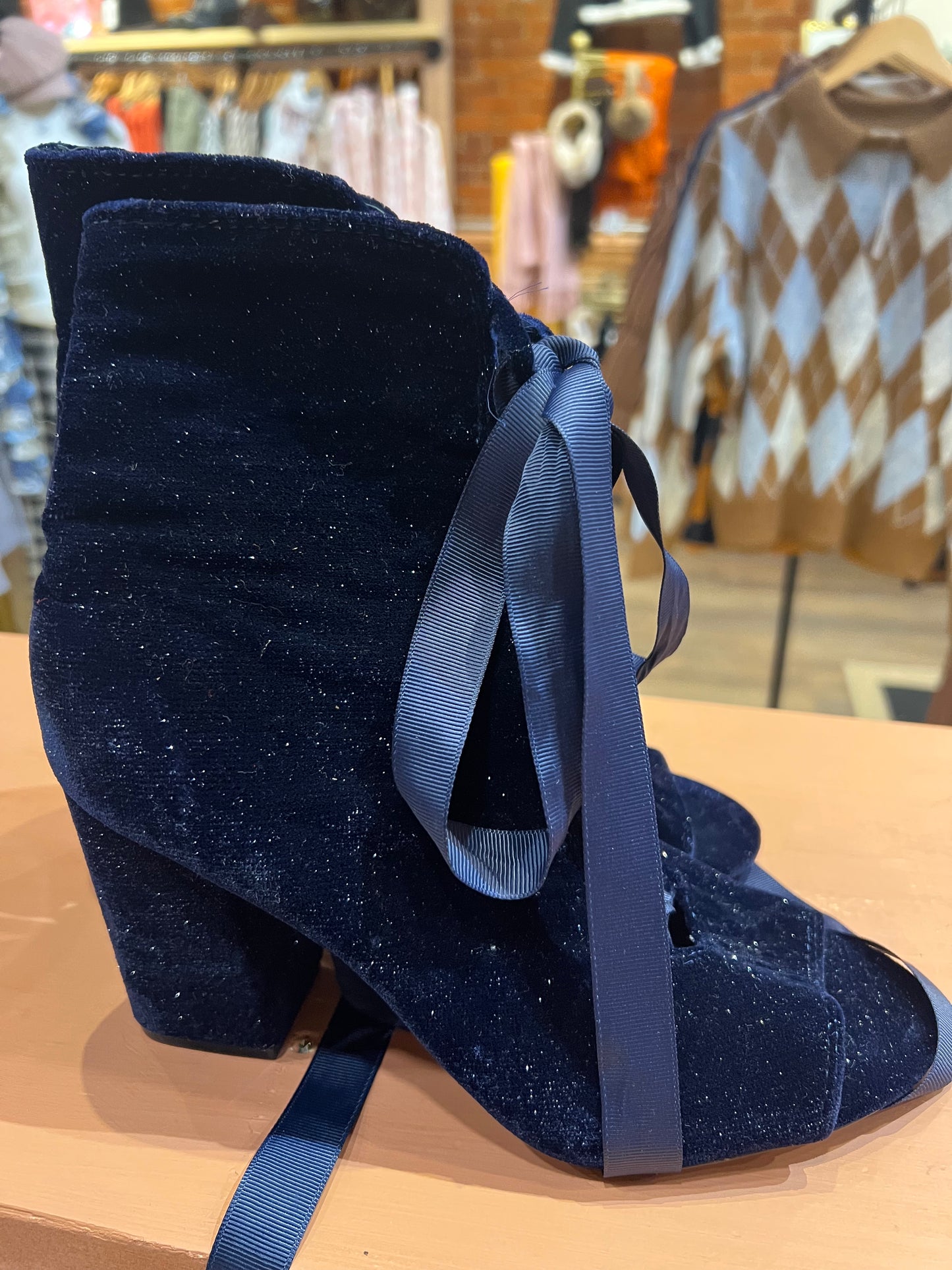 Blue open toe heels Sz 9