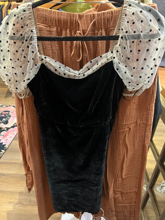 Velvet polka dot sleeve dress