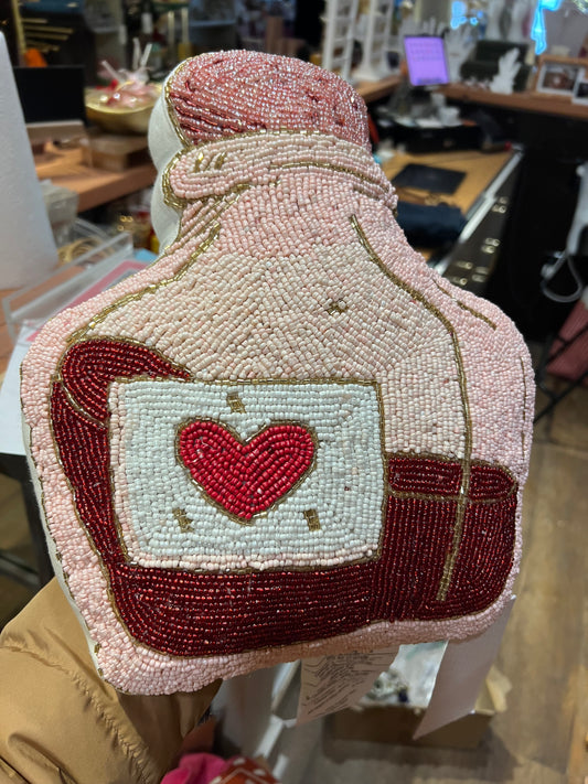 Beaded heart pillow