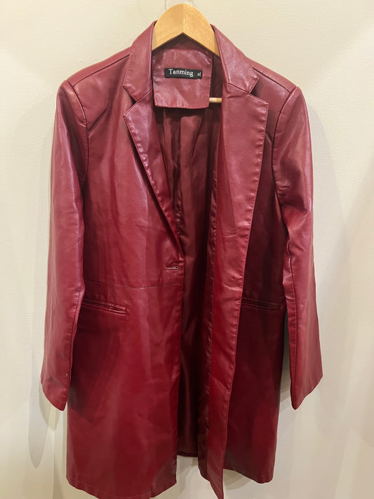 PU red leather long jacket