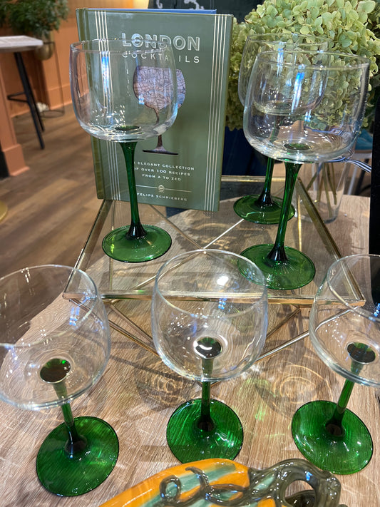 Luminarc vintage green stem glasses set of 6