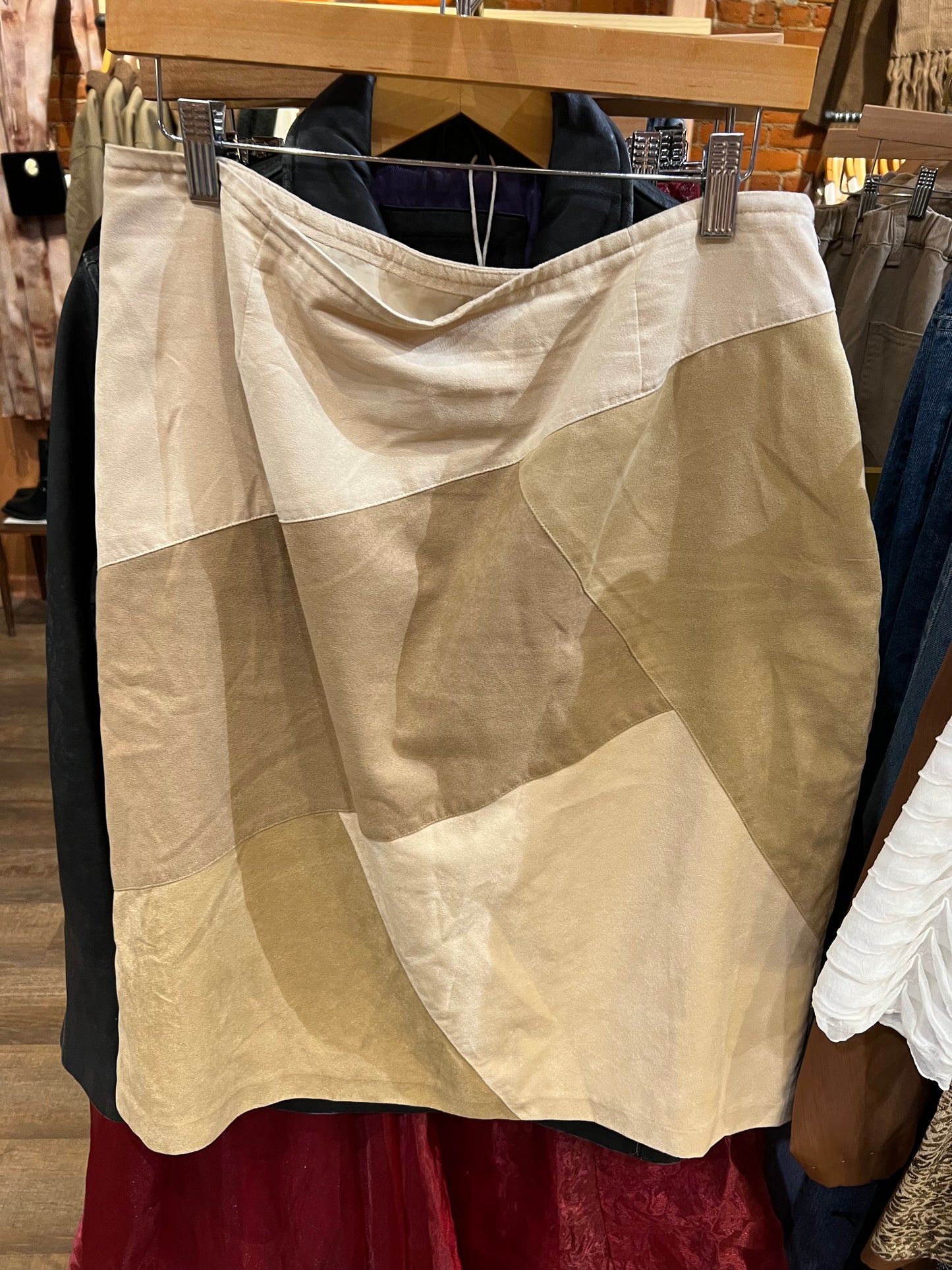 Color block suede skirt