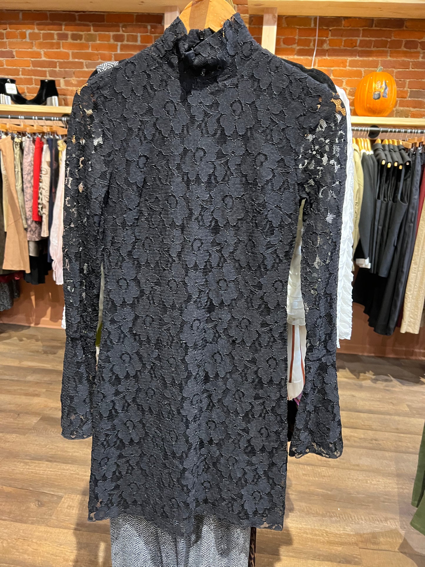 Black lace turtle neck dress