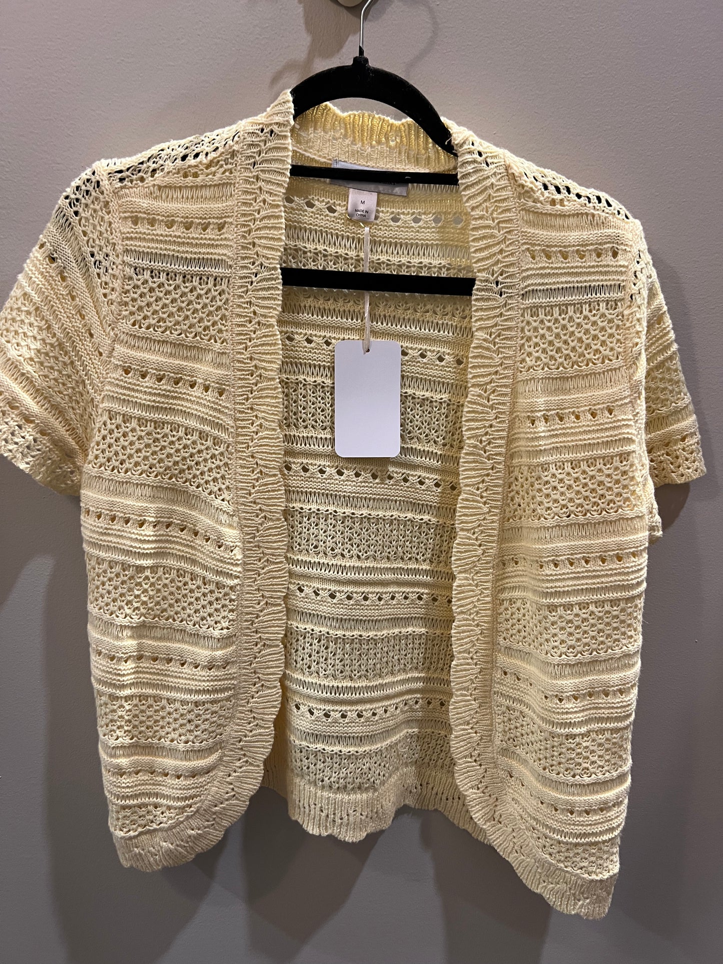 Yellow knit, short sleeve cardigan