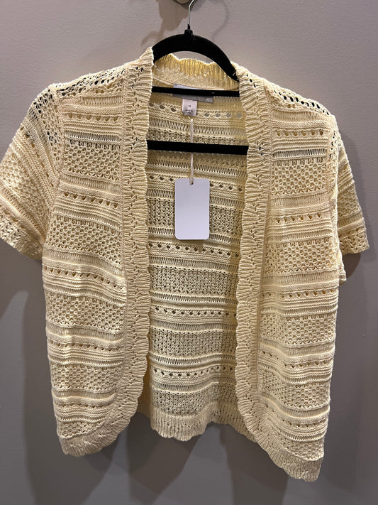 Yellow knit, short sleeve cardigan