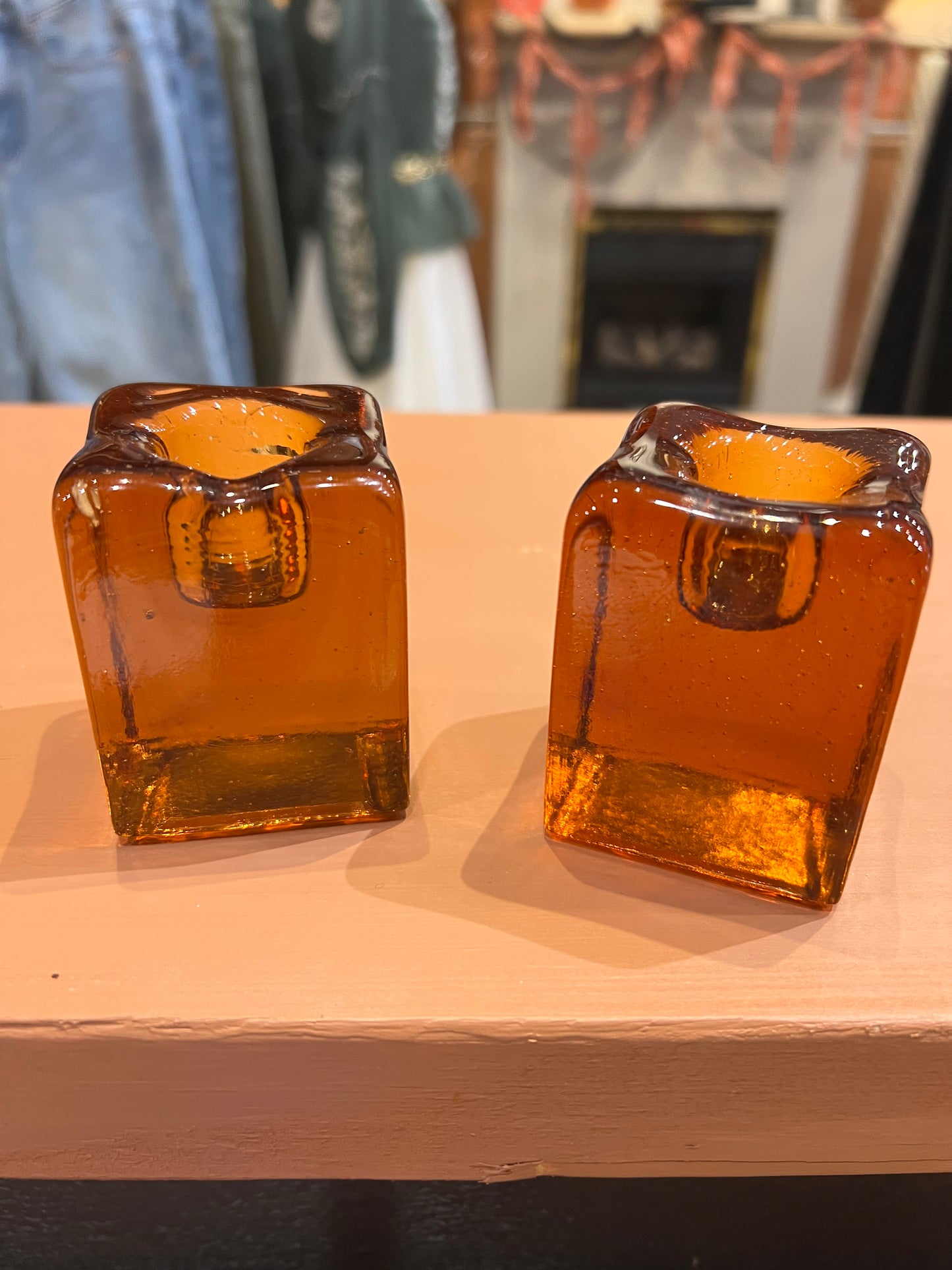 Set of 2 amber candle holders