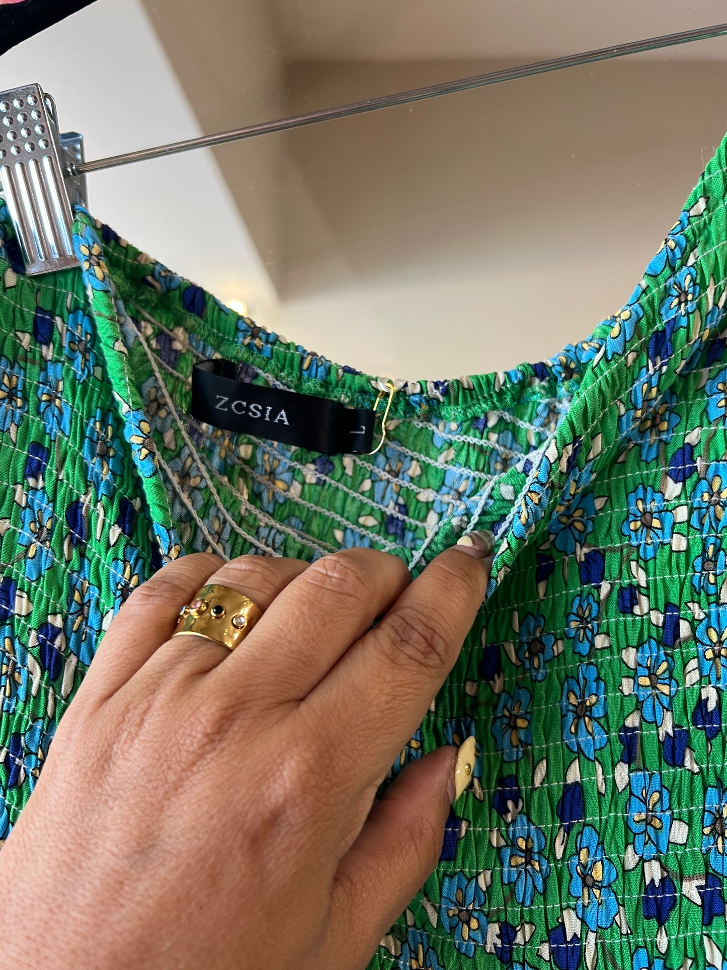 Green floral one shoulder dress