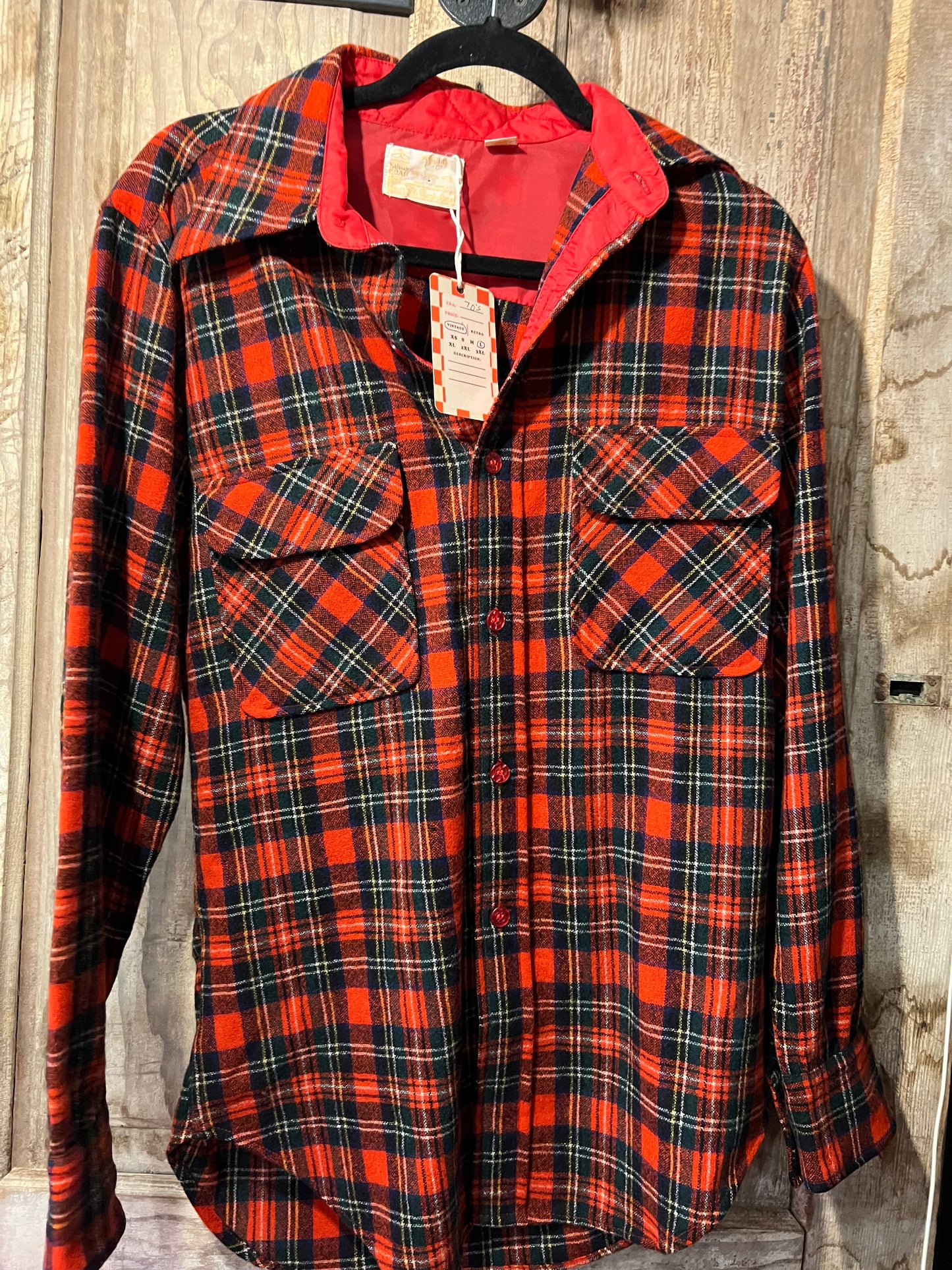 60s wool plaid button up