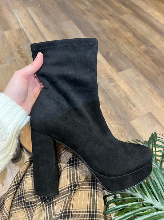 Black wedge booties