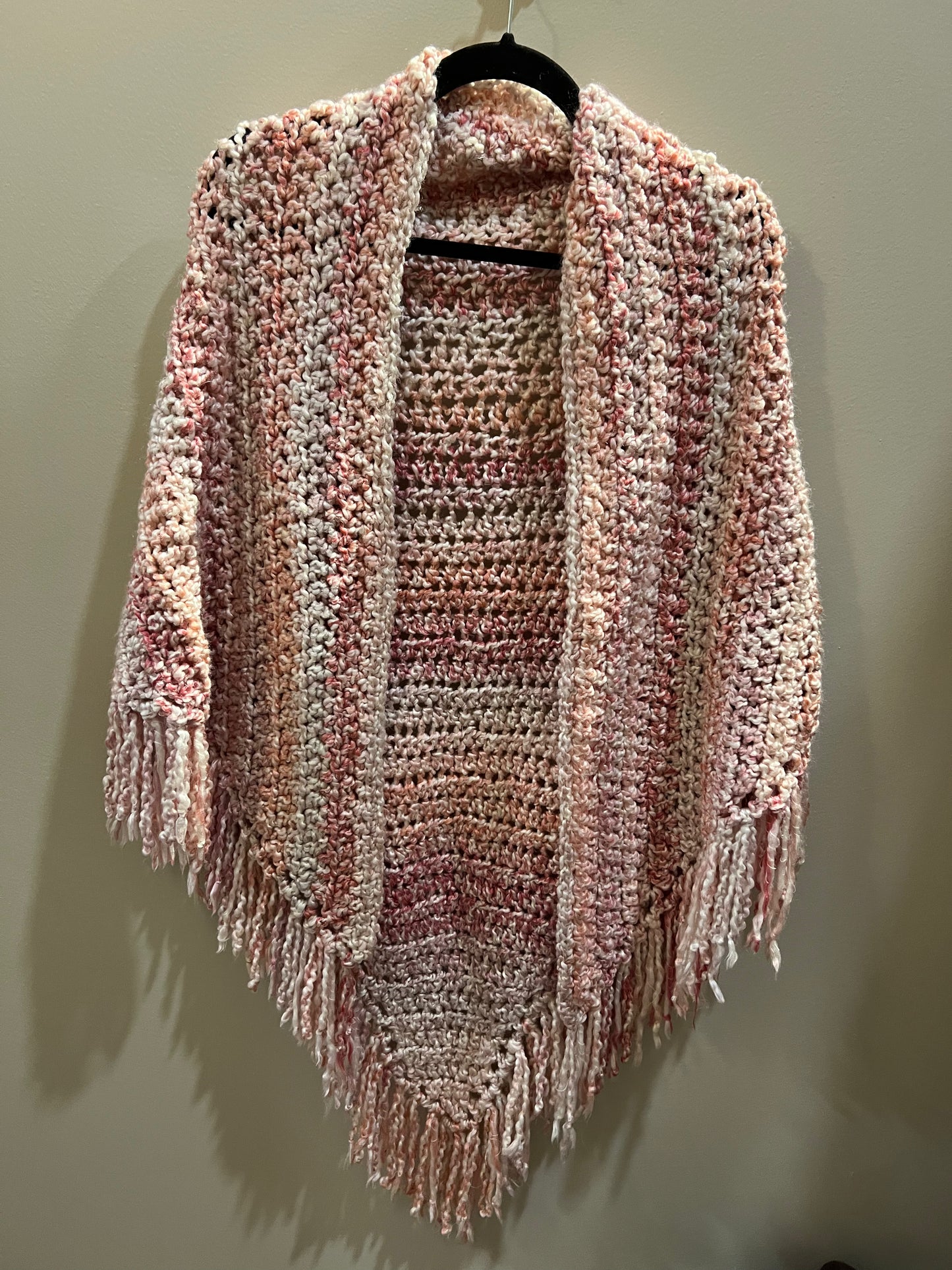 Hand crocheted, pink poncho