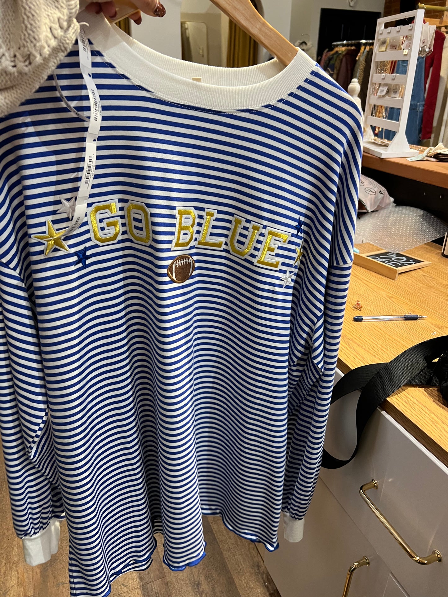 Go blue striped top